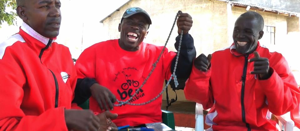 Training locals to become bike mechanics, Namibia, 29 yrs old